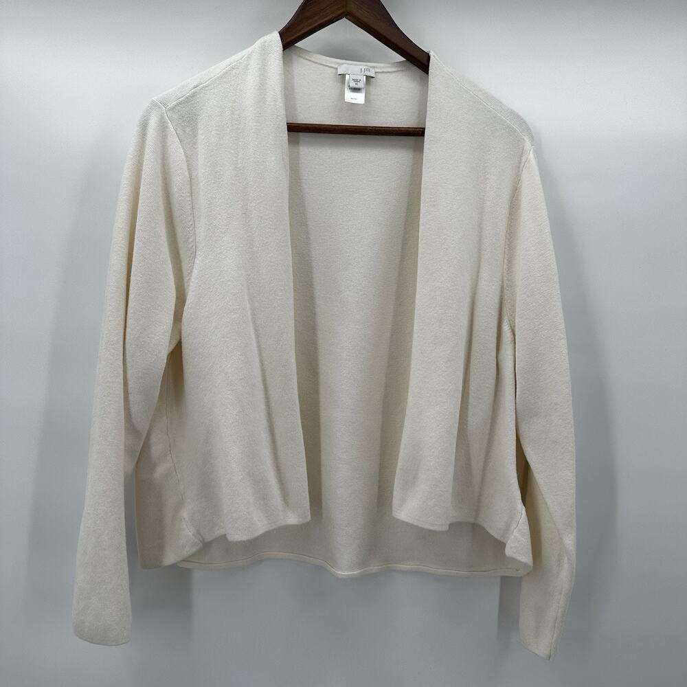 J Jill Cardigan Sweater Womens XL Cream Open Minimalist Casual Preppy Classic